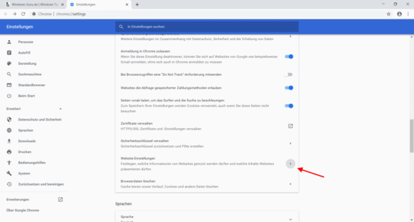 Option Website-Einstellungen