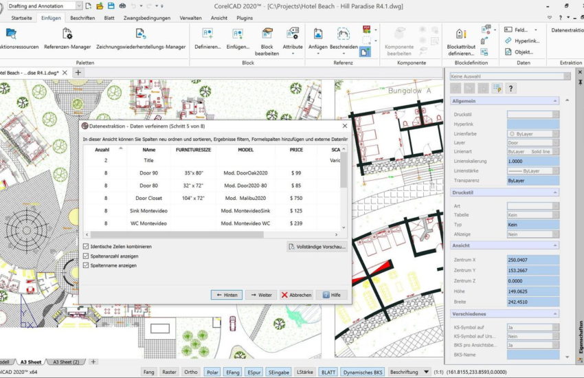 CorelCAD 2020 Datenextraktionsassistent