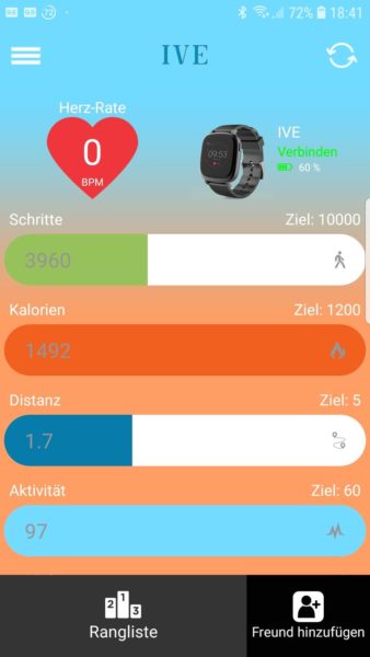 Screenshot aus der IVE XW FIT App für Android