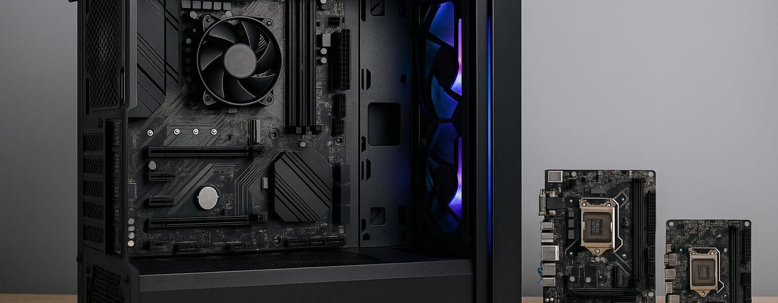 Formfaktor-Vergleich im Gaming-PC Gehäuse mit ATX, Micro-ATX und Mini-ITX Mainboard