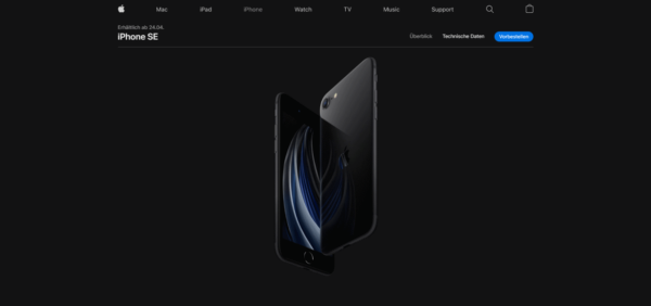Apple Webseite mit dem Apple iPhone SE 2 Apple Webseite mit dem Apple iPhone SE 2