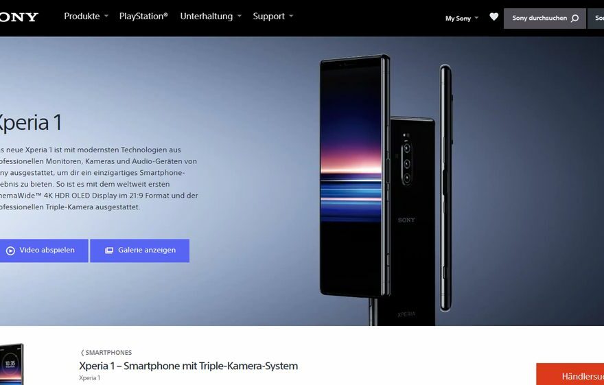 Sony Xperia 1 auf der Sony-Webseite
