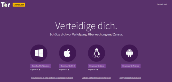 Screenshot Webseite Tor Browser