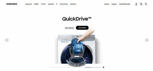 Screenshot Samsung Webseite