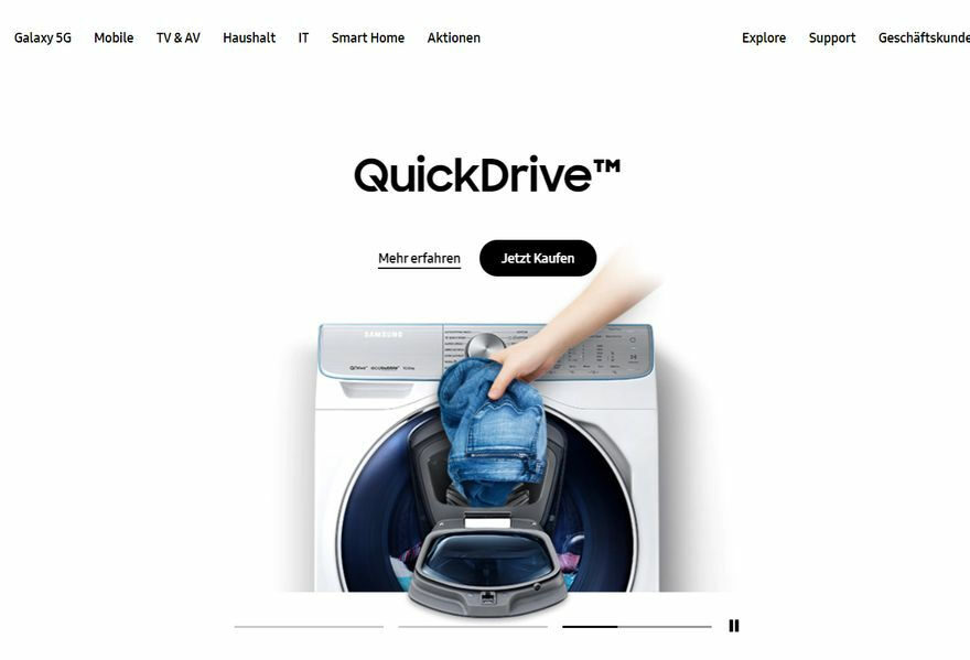 Screenshot Samsung Webseite