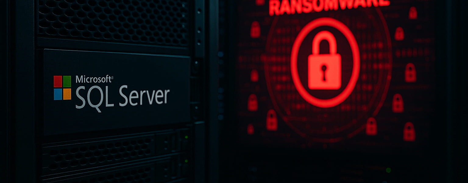 SQL Server vor Ransomware schützen – Illustration eines Serverraums mit digitaler Bedrohung