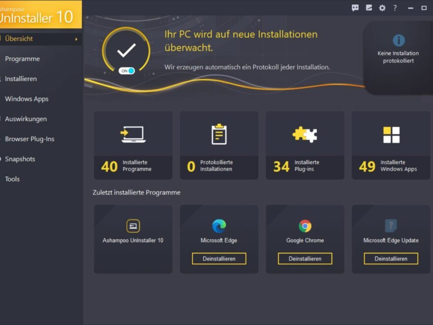 Ashampoo UnInstaller 10 Übersicht