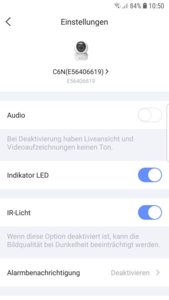 Einstellungen in der App Bild 1