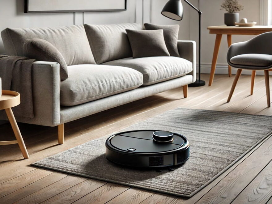 Staubsauger Roboter reinigt Boden unter einem Sofa