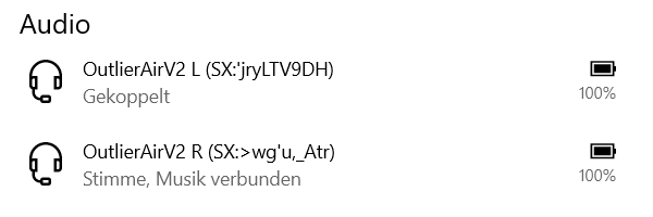 Creative Outlier Air V2 Verbindung per Bluetooth hergestellt
