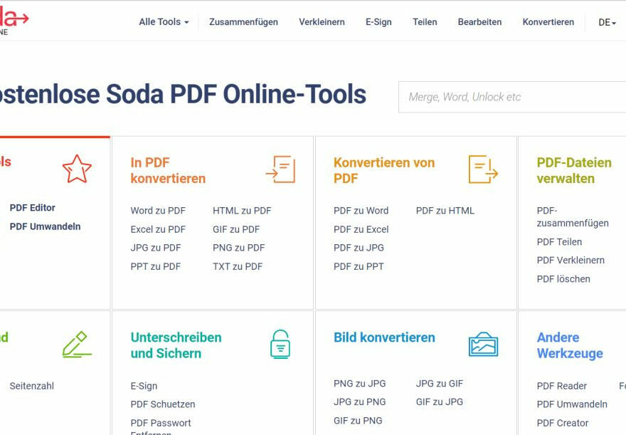 Soda PDF online Tools