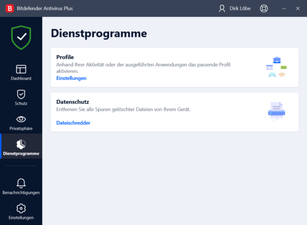 Dienstprogramme - Profile und Datenshredder