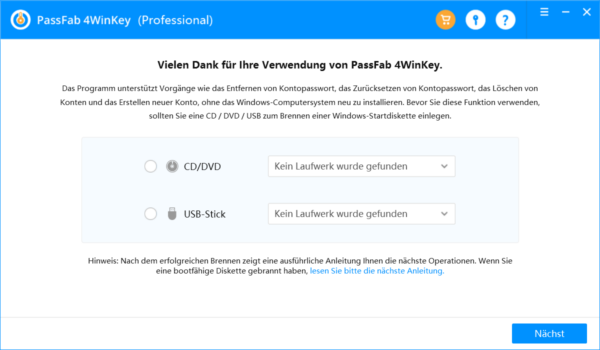 PassFab 4WinKey bootfähiges Rettungsmedium erstellen