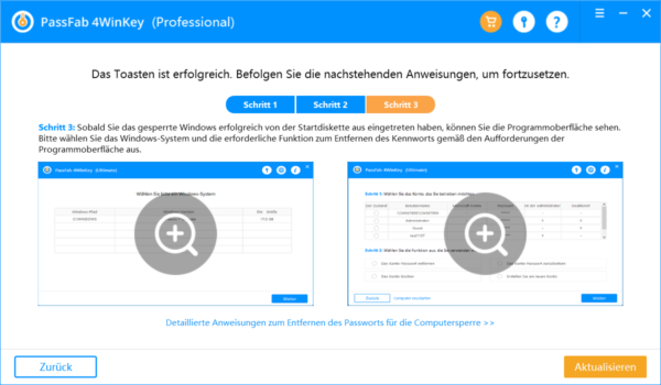 PassFab 4WinKey Rettungsmedium ist erstellt