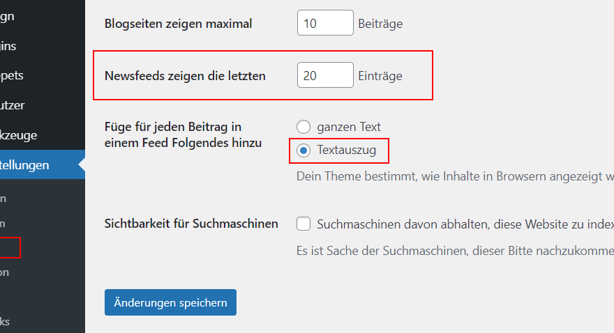 Anzahl der Beiträge im WordPress RSS-Feed begrenzen