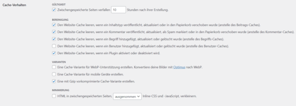Cache Enabler Einstellungen Cache Enabler Einstellungen