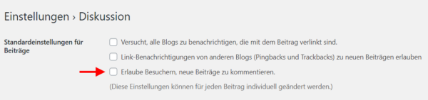 kommentare deaktivieren manuell 01 Kommentare deaktivieren unter Einstellungen > Diskussion