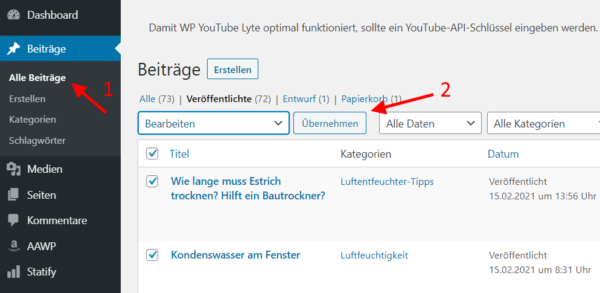 kommentare deaktivieren manuell 02 Beiträge zum Bearbeiten auswählen