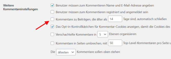 kommentare deaktivieren nach zeitraum Kommentare nur für einen bestimmten Zeitraum erlauben