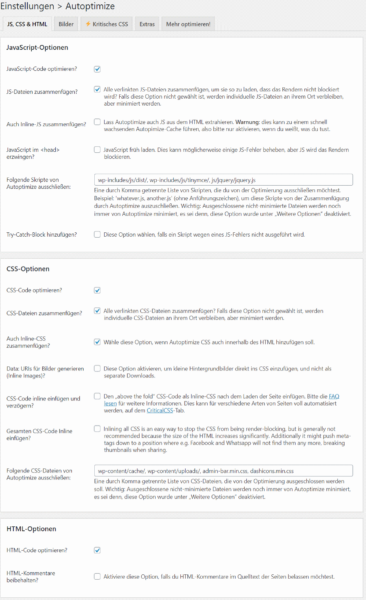 optimale Einstellungen Autoptimize JS, CSS und HTML optimale Einstellungen Autoptimize JS, CSS und HTML
