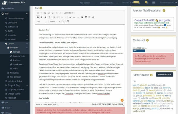 Überprüfung der Texte