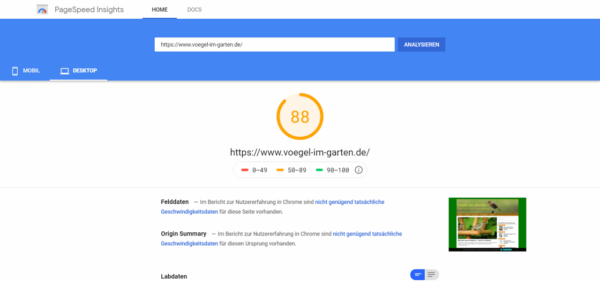 Pagespeed Desktop vorher