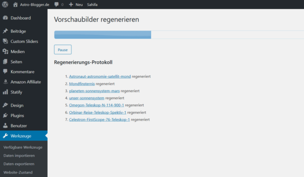 Vorschaubilder werden in den neuen Größen regeneriert