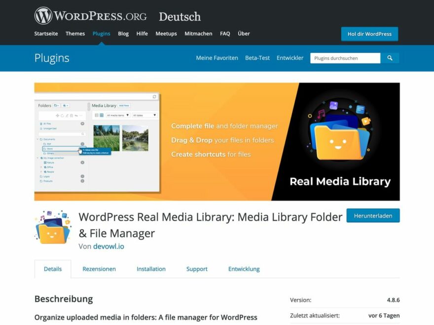 Real Media Library kostenlos auf wordpress.org herunterladen