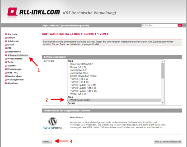 wordpress 1 klick installation 1 WordPress-Installation Schritt 1