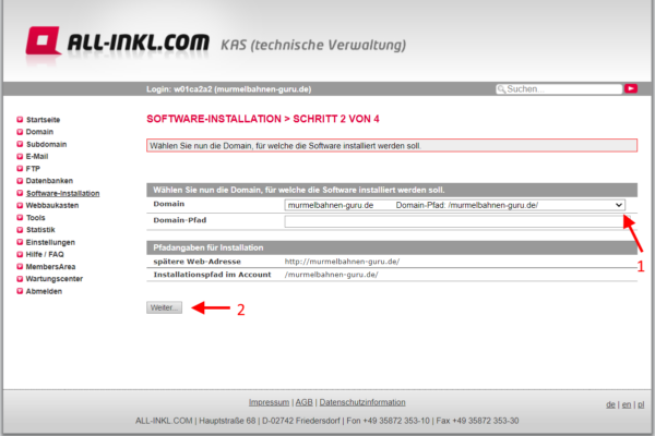 wordpress 1 klick installation 2 WordPress-Installation Schritt 2