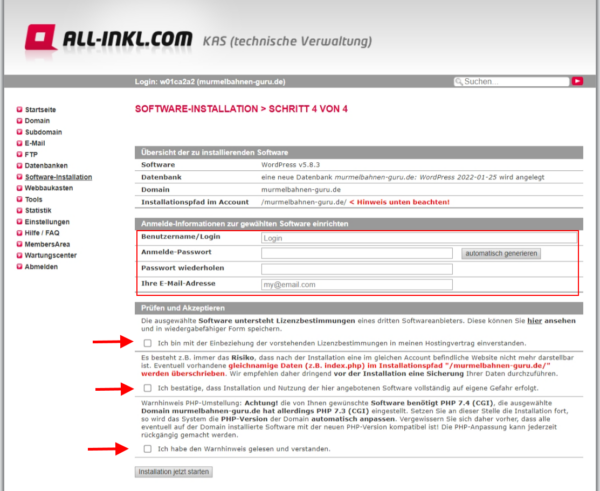wordpress 1 klick installation 4 WordPress-Installation Schritt 4