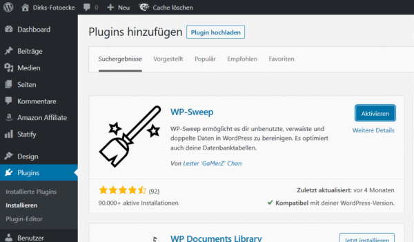 wordpress datenbank optimieren wp sweep 01 WP-Sweep installieren