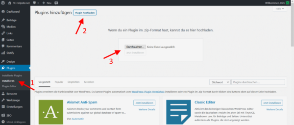 Premium-Plugin bei WordPress hochladen und installieren