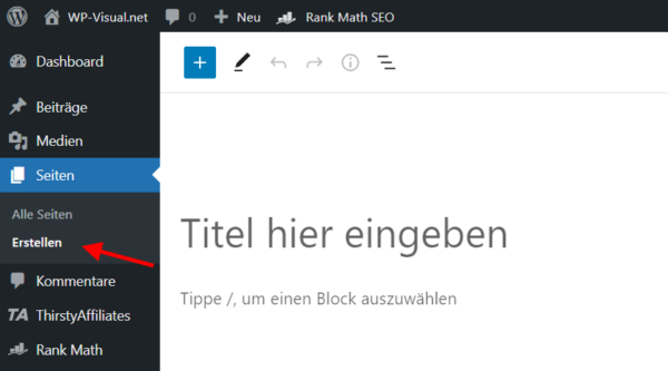 wordpress seite erstellen Seite erstellen und veröffentlichen