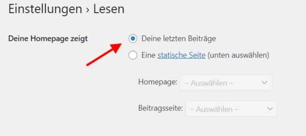 wordpress startseite letzte beitraege WordPress Startseite Einstellung letzte Beiträge