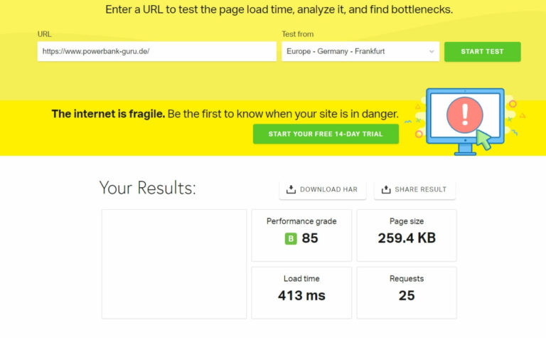 Pagespeed mit WP Fastest Cache Plugin im Einsatz
