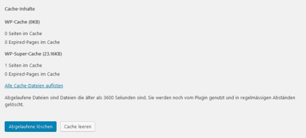 WP Super Cache Einstellungen - Inhalt