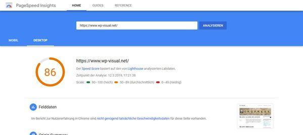 Pagespeed Desktop ohne Optimierung