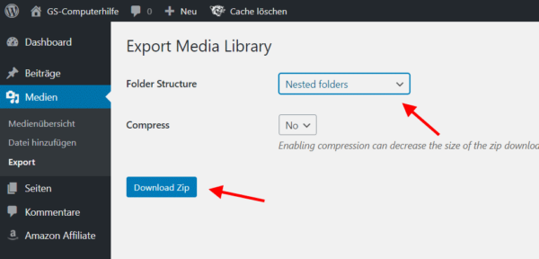 export media library 3 Optionen für das Backup der Medien festlegen