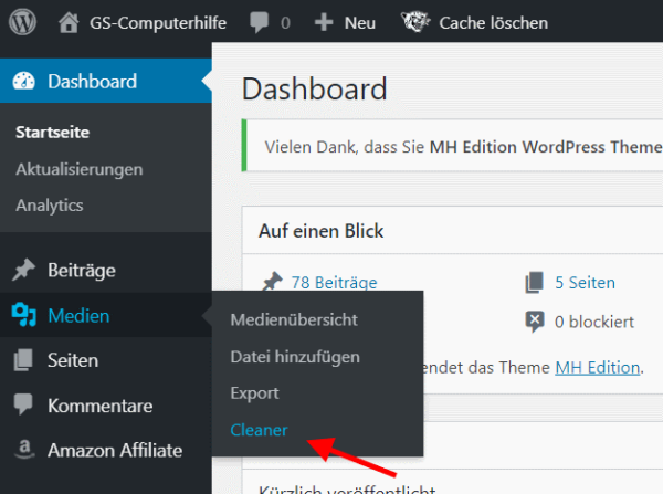 media cleaner 3 Media Cleaner Plugin aufrufen