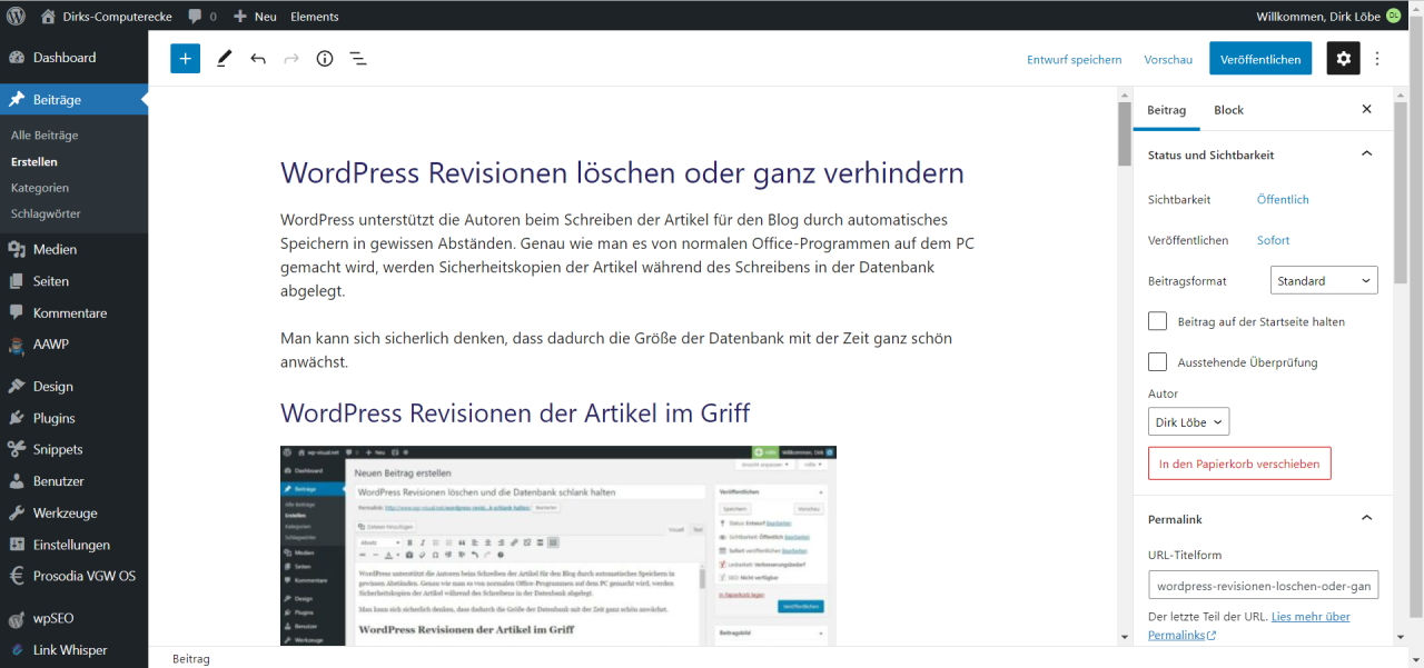 WordPress Revisionen löschen oder deaktivieren