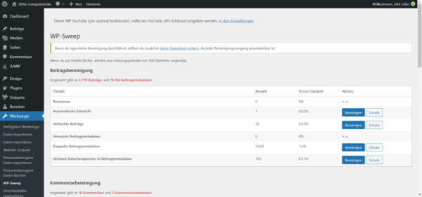WP-Sweep Plugin Revisionen löschen