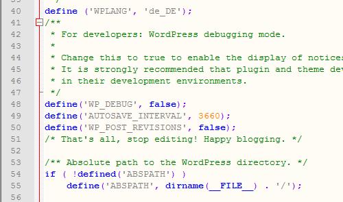 Einstellungen für die Revisionen in der wp-config