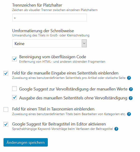 wpSEO Seitentitel Einstellungen automatische Generierung