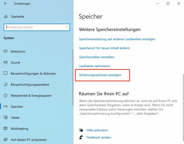 Datensicherung mit Dateiverlauf Schritt 3