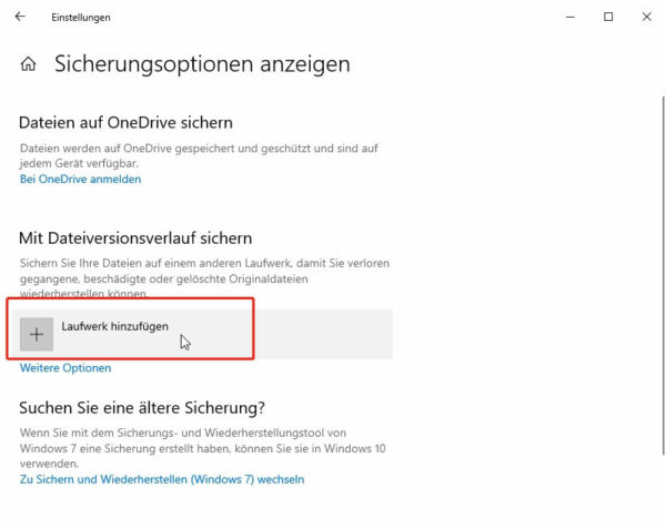 Datensicherung mit Dateiverlauf Schritt 4