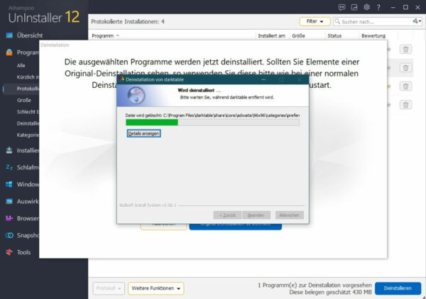 Ashampoo UnInstaller 12 Bild 5 Deinstallation der Software läuft