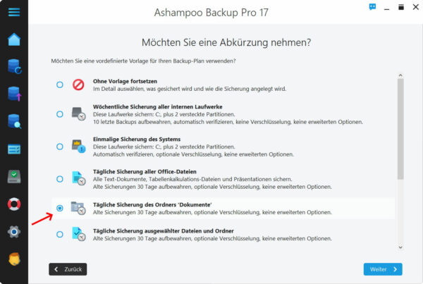 fertige Backup-Pläne zur Auswahl Vorlage für Backup-Plan