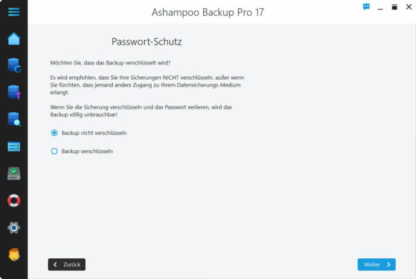 Backup verschlüsseln oder nicht Passwort-Schutz