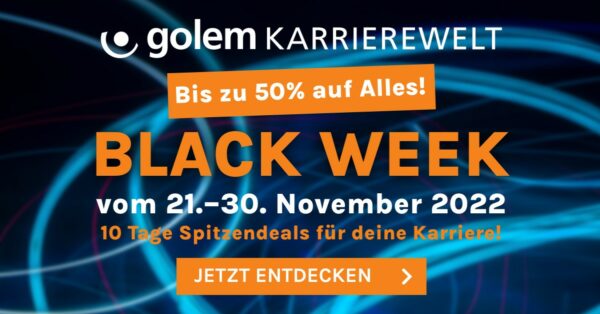 Black Week in der Golem Karrierewelt 50 Prozent auf Alles in der Golem Karrierewelt!